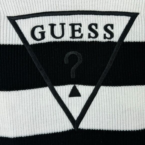 Guess Pullover Striped Knit Sweater XS Extra Small Women’s Black White Crewneck - Picture 4 of 12